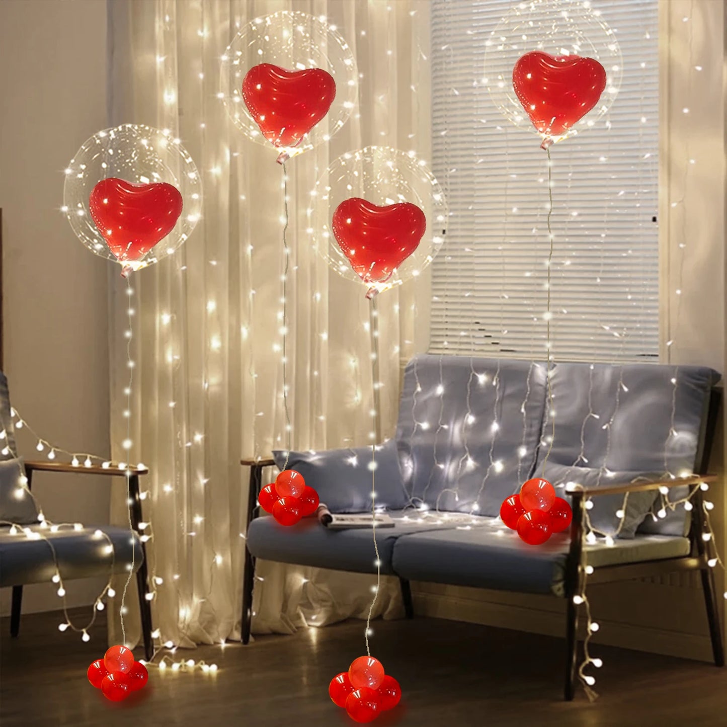 LED Heart-Shaped Luminous Balloon String Lights