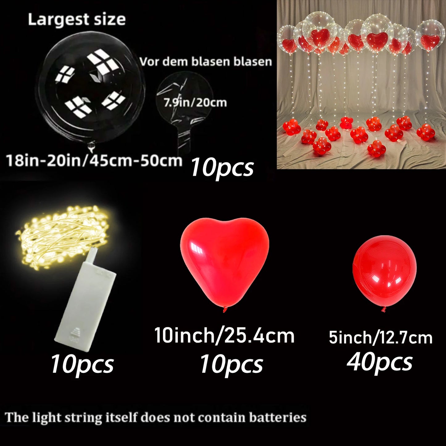 LED Heart-Shaped Luminous Balloon String Lights