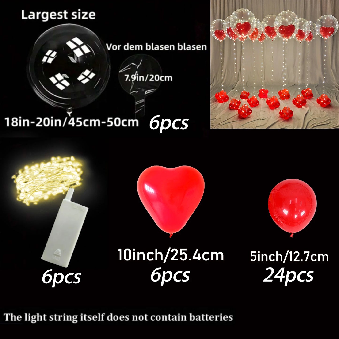 LED Heart-Shaped Luminous Balloon String Lights