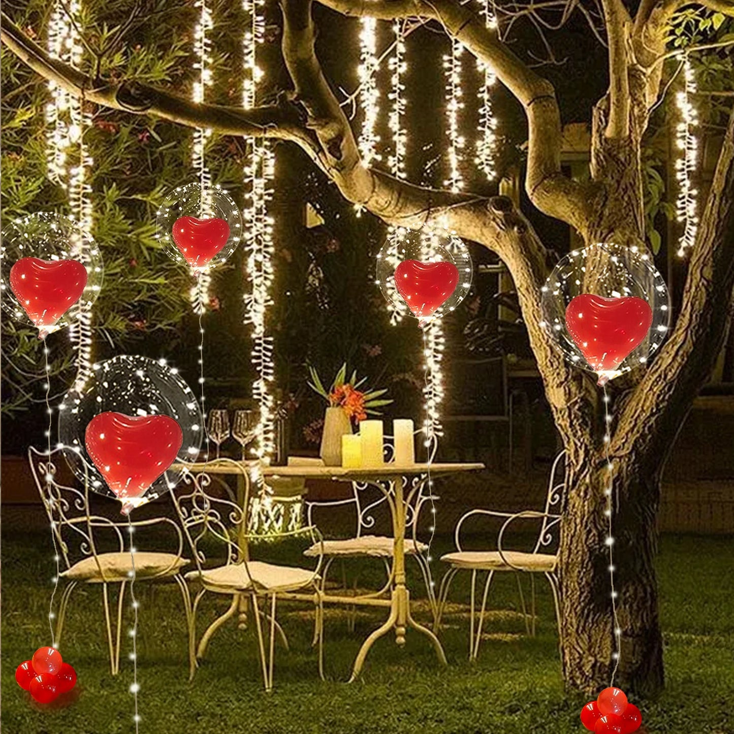 LED Heart-Shaped Luminous Balloon String Lights