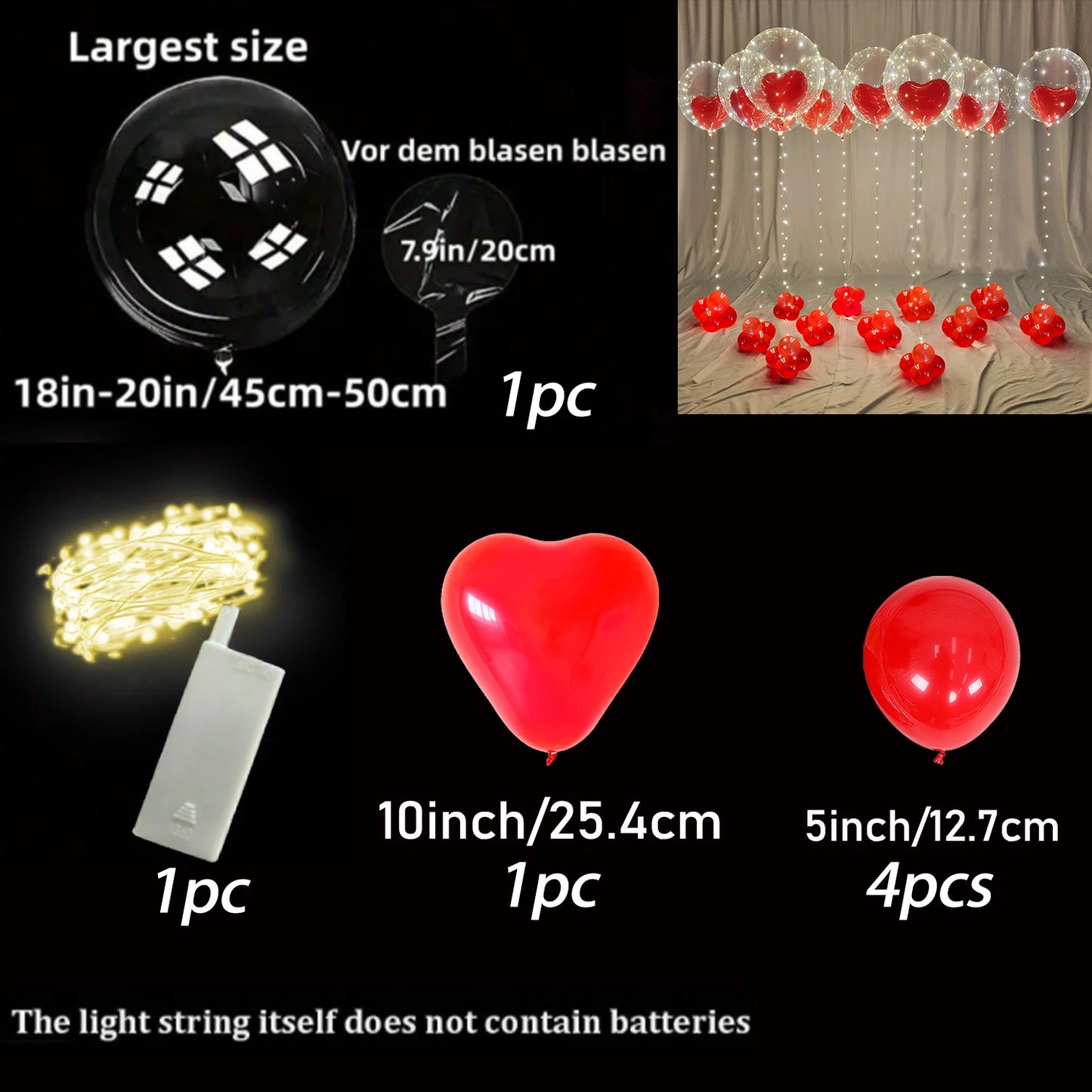 LED Heart-Shaped Luminous Balloon String Lights